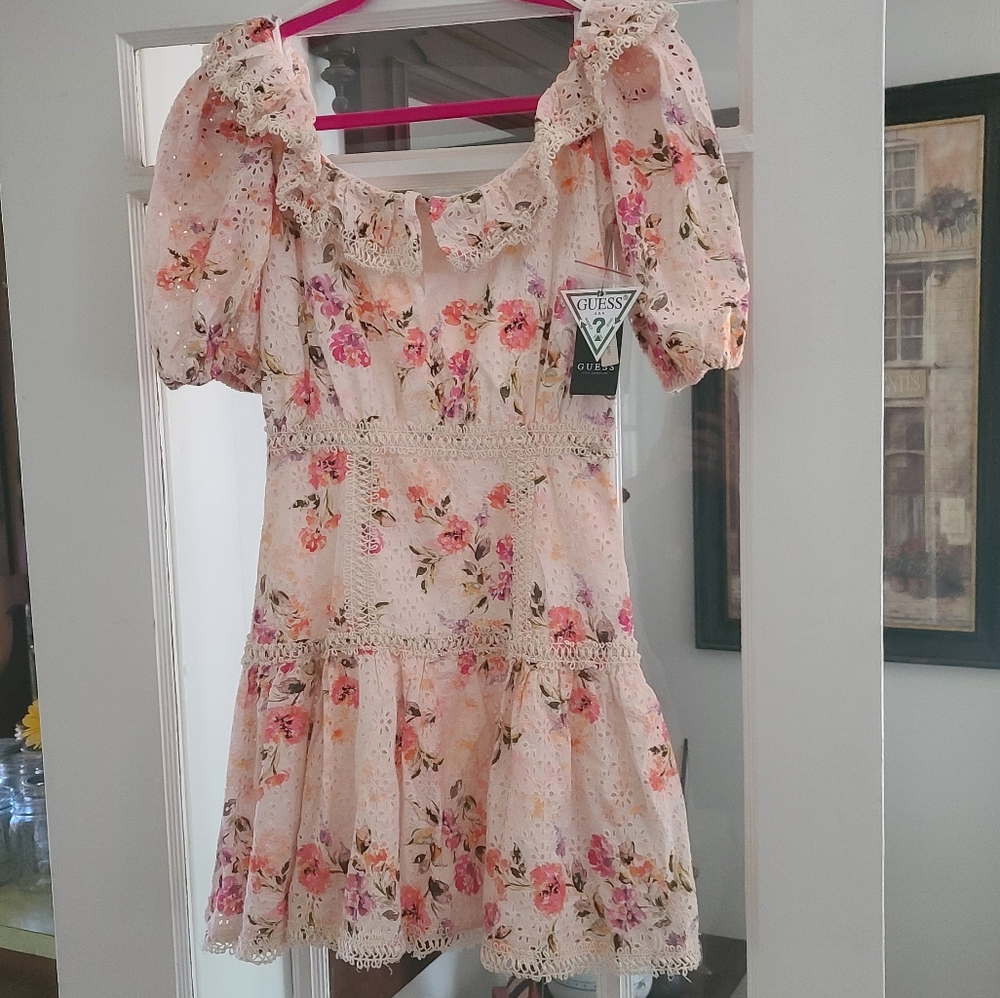 Guess Floral Mini Dress - Pink and White